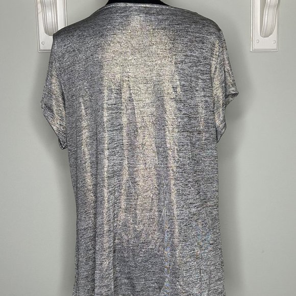 Worthington Women's Blouse 1X Stretch Smock Scoop Neck Metallic Gray RN 93677 - Picture 3 of 9